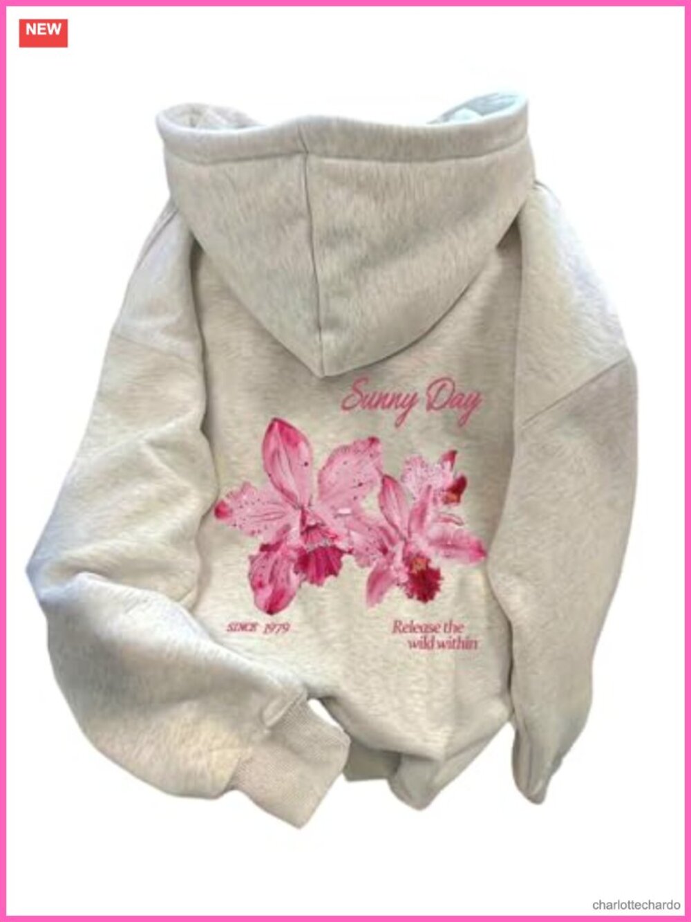 Y2K Floral Print Hooded Pullover Sweatshirt Drawstring Long Sleeve Pocket